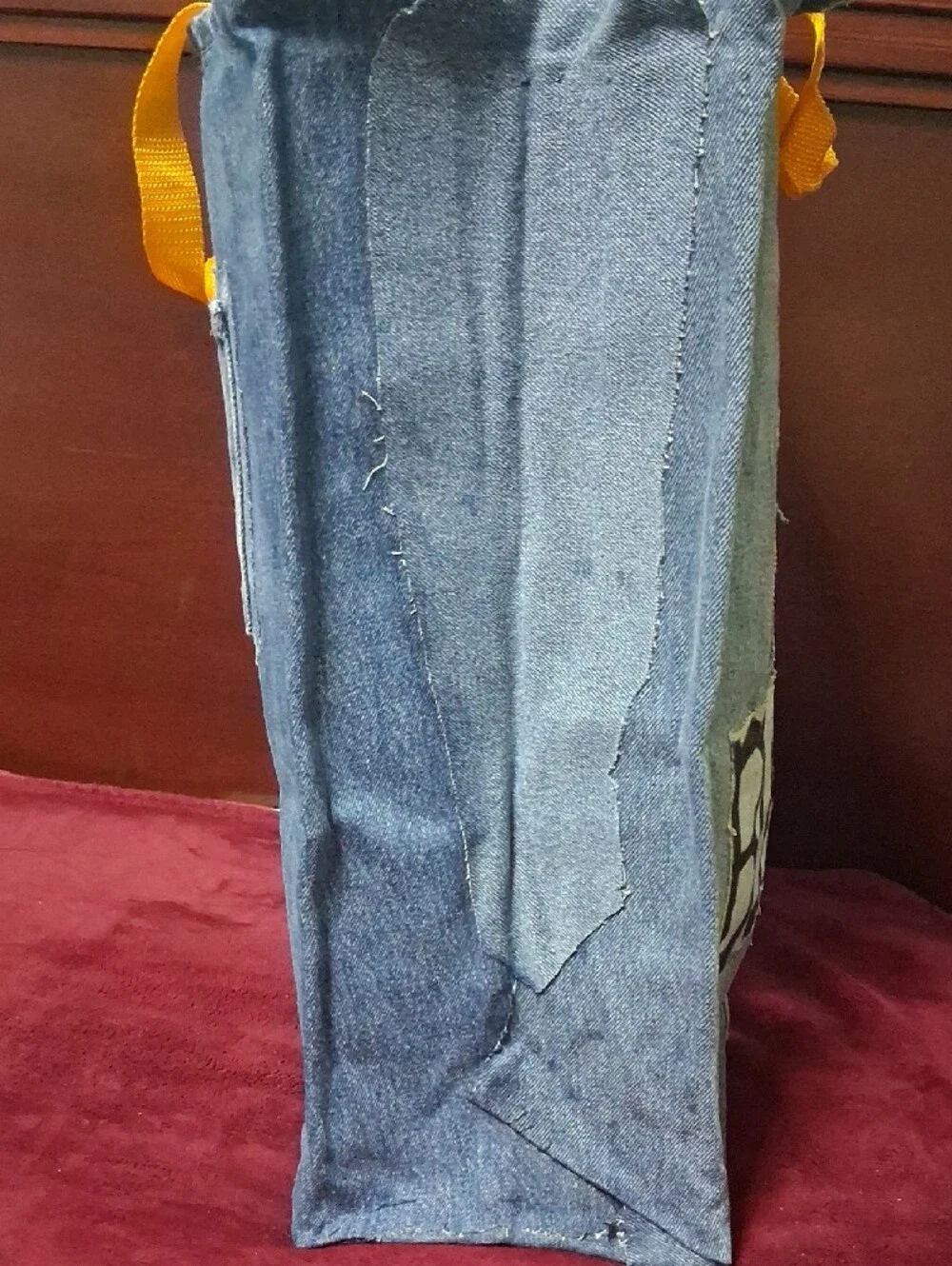 Denim Handmade Tote Bag with Yellow Handles - 'Sew Blessed'